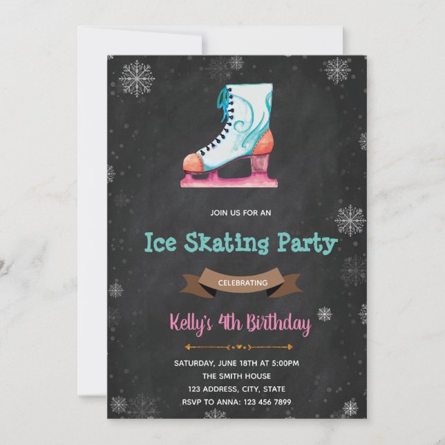 Invitation à la fête d'anniversaire du patinage su (Devant)