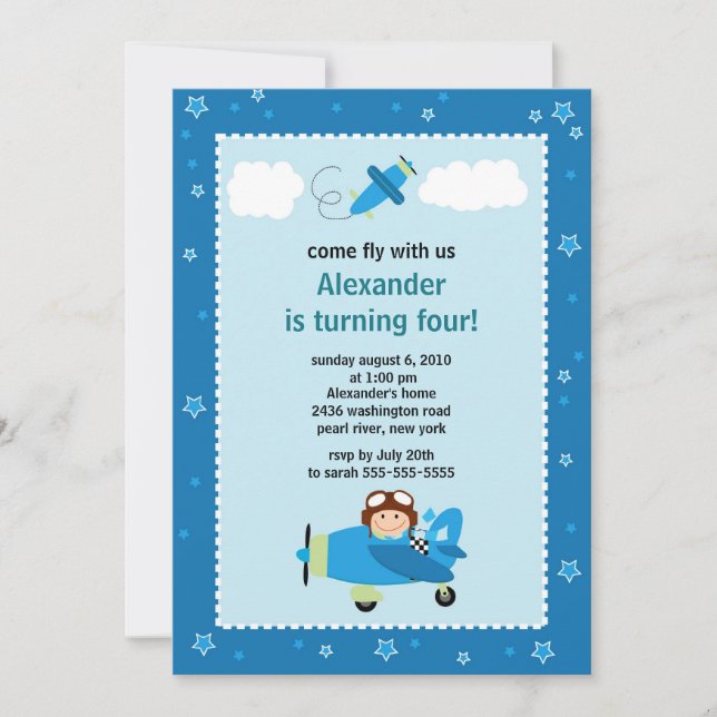Invitation à la fête d'anniversaire du petit avion (Devant)