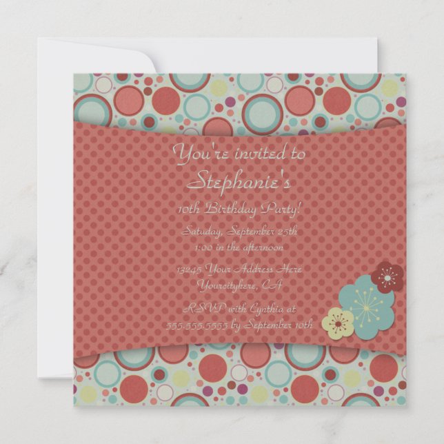 Invitation à la fête d'anniversaire du polkadot gé (Devant)