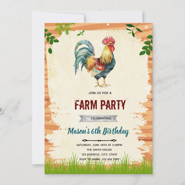 Invitation à la fête d'anniversaire du Rooster (Devant)
