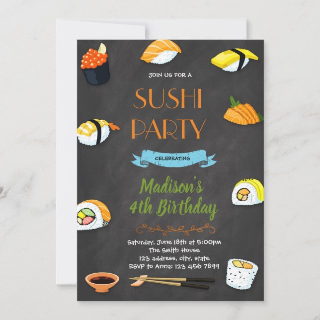 Invitation à la fête d'anniversaire du Sushi (Devant)