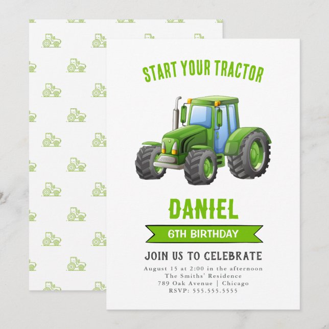 Invitation à la fête d'anniversaire du tracteur (Devant / Derrière)