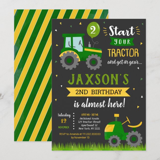 Invitation à la fête d'anniversaire du tracteur (Devant / Derrière)