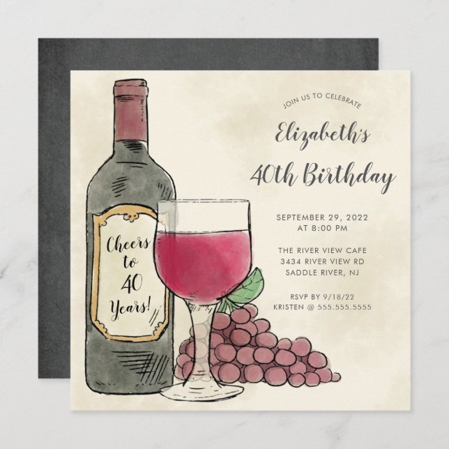 Invitation à la fête d'anniversaire du vin (Devant / Derrière)