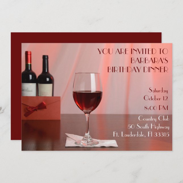 Invitation à la fête d'anniversaire du vin rouge (Devant / Derrière)