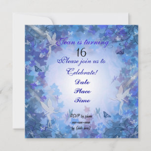 Invitation à la fête d'anniversaire Fairy blue