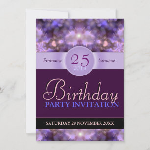 Invitation à la fête d'anniversaire Hearts Purple