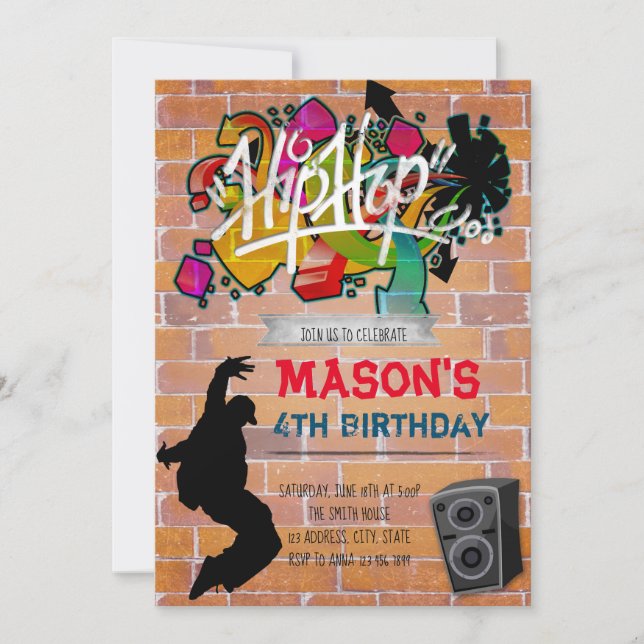 Invitation à la fête d'anniversaire Hip hop (Devant)