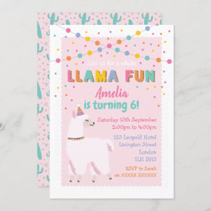 Invitation à la fête d'anniversaire Llama Pink