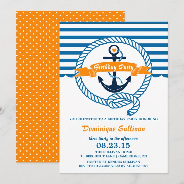 Invitation à la fête d'anniversaire marine et oran (Devant / Derrière)