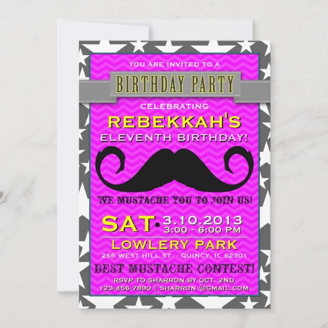 Invitation à la fête d'anniversaire Mustache Bash  (Devant)