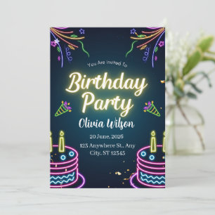 Invitation à la fête d'anniversaire Neon Glow So