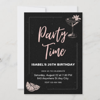 Invitation à la fête d'anniversaire noire et rose