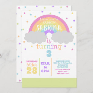 Invitation à la fête d'anniversaire Pastel Rainbow