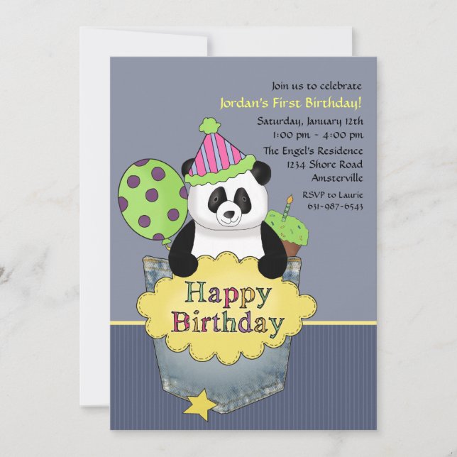 Invitation à la fête d'anniversaire Pocket Panda (Devant)