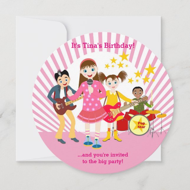 Invitation à la fête d'anniversaire Pop star (Devant)