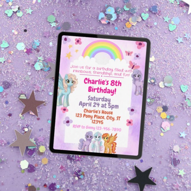 Invitation à la fête d'anniversaire Rainbow Pony (Créateur téléchargé)