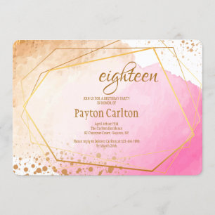 Invitation à la fête d'anniversaire rose et or