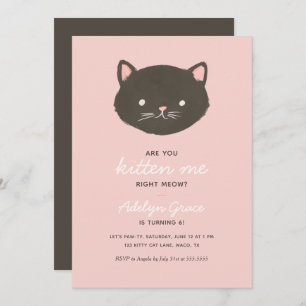 Invitation à la fête d'anniversaire rose Kitten Gi