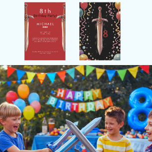 Invitation à la fête d'anniversaire rouge des 8ème