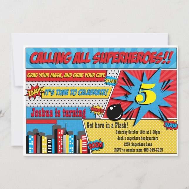 Invitation à la fête d'anniversaire Superhero (Devant)