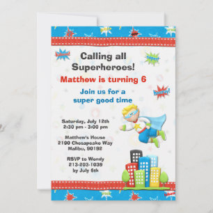 Invitation à la fête d'anniversaire Superhero