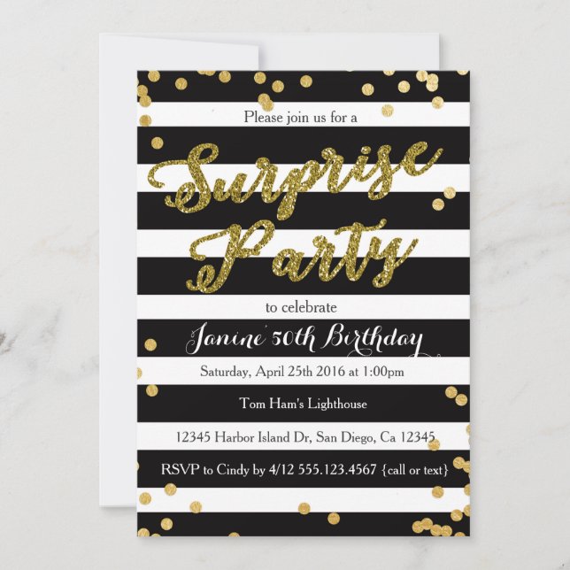 Invitation à la fête d'anniversaire surprise (Devant)