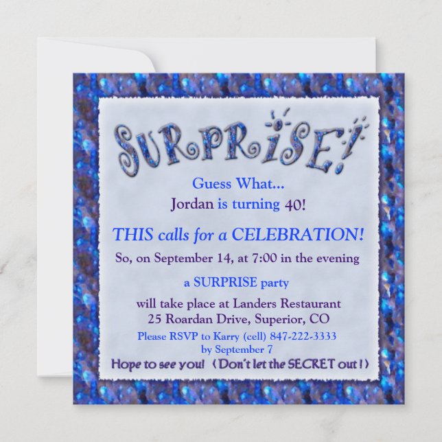 Invitation à la fête d'anniversaire surprise (Devant)