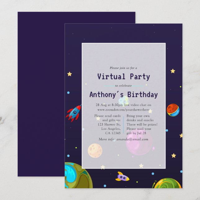 Invitation à la fête d'anniversaire virtuelle de l (Devant / Derrière)