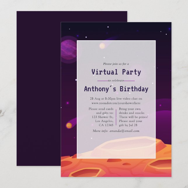 Invitation à la fête d'anniversaire virtuelle de l (Devant / Derrière)