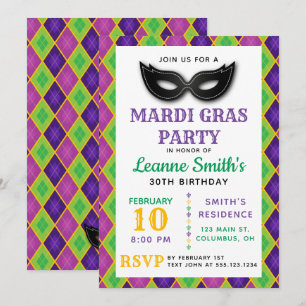 Invitation à la fête d'Argyle Mardi Gras
