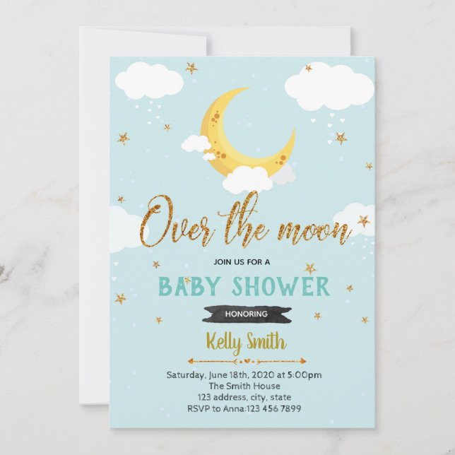 Invitation à la fête de baby shower dans la lune (Devant)