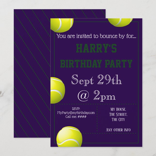 Invitation à la fête de bal de tennis (Devant / Derrière)