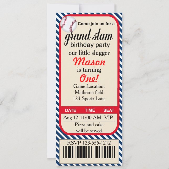 Invitation à la fête de base-ball pour le premier  (Devant)