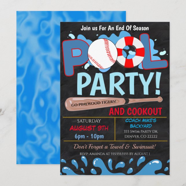 Invitation à la fête de baseball au bord de la pis (Devant / Derrière)