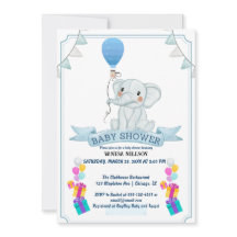 Invitation à la fête de bébé éléphant ballon