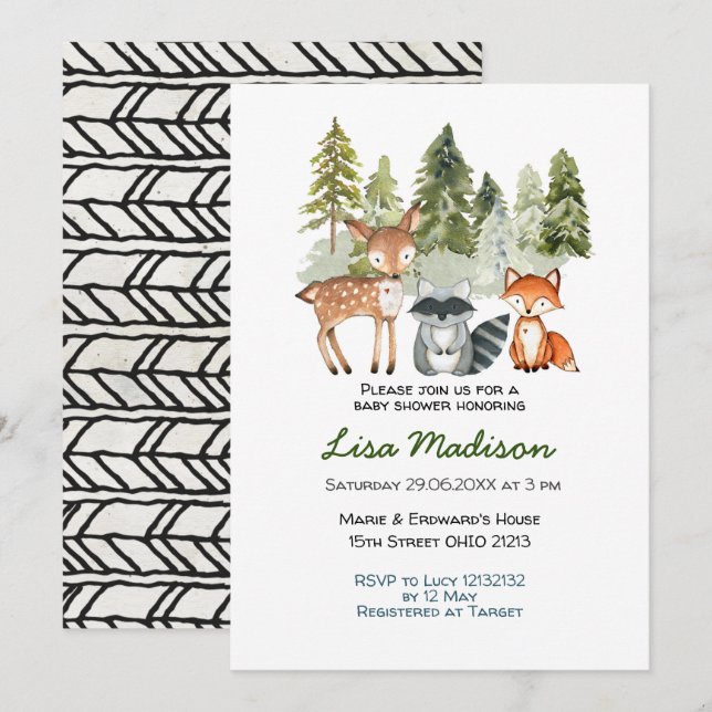 Invitation à la fête de bébé garçon aventure en fo (Devant / Derrière)