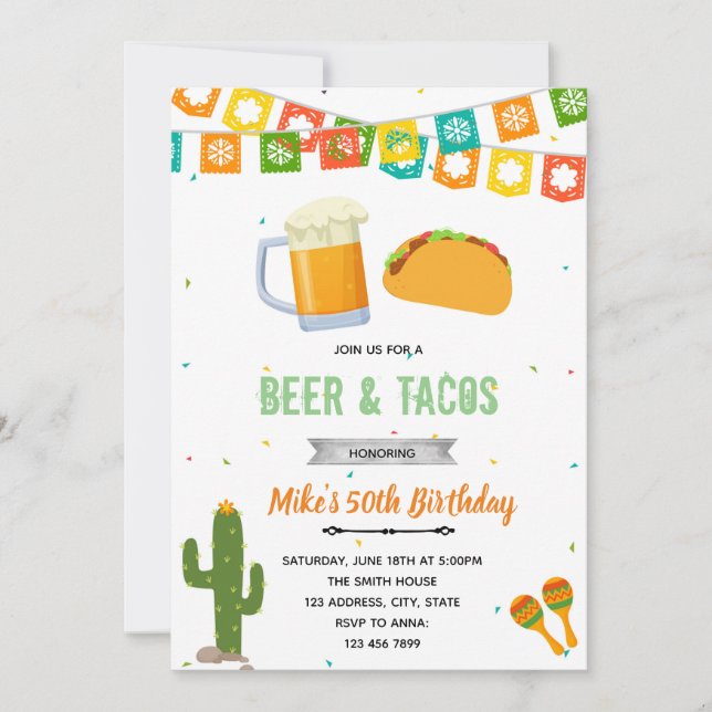 Invitation à la fête de bière et tacos (Devant)