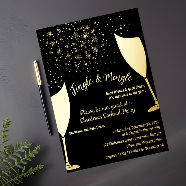 Invitation à la fête de cocktail de Noël or et noi (Créateur téléchargé)