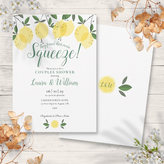 Invitation à la fête de douche de couple Main Sque (Main Squeeze Lemons Couples Shower Invitation)