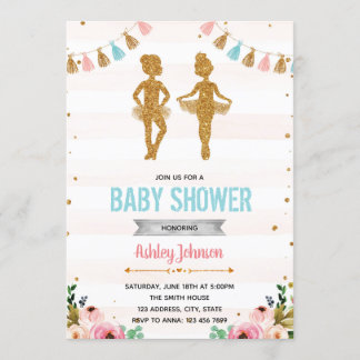 Invitation à la fête de douche jumelle de ballerin
