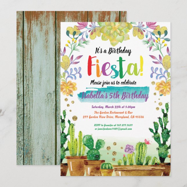 Invitation à la fête de Fiesta avec cactus (Devant / Derrière)