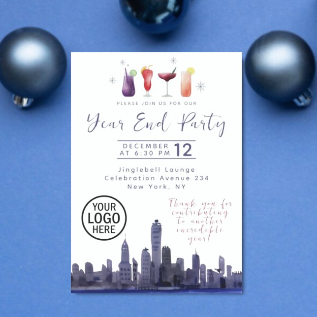 Invitation à la fête de fin d'année de la société  (Watercolor Corporate Year End Party Invitation)
