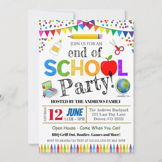 Invitation à la fête de fin d'année scolaire (Devant)