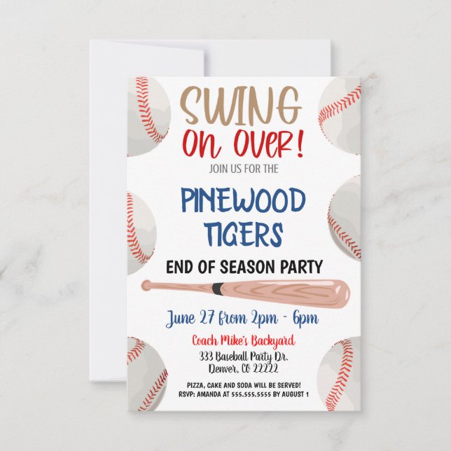 Invitation à la fête de fin de saison de baseball (Devant)