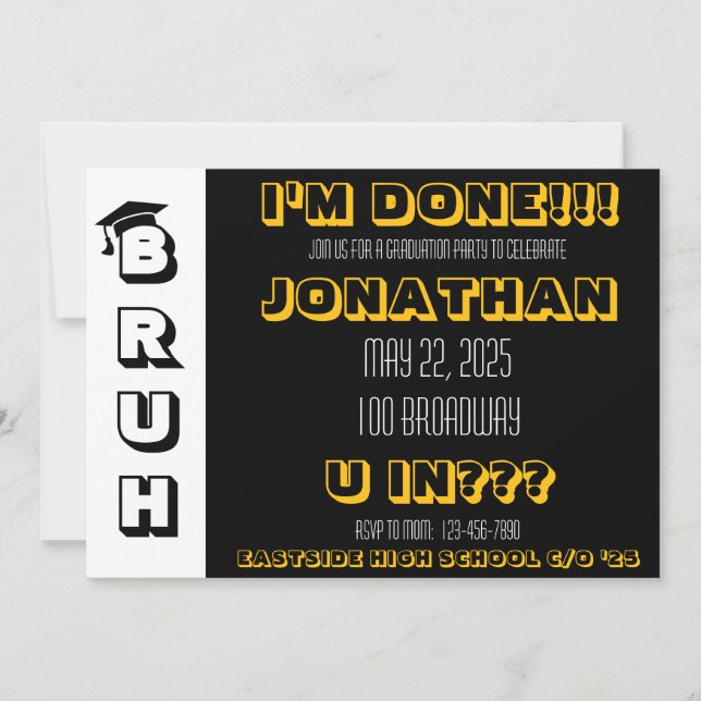 Invitation à la fête de fin d'études BRUH (Devant)