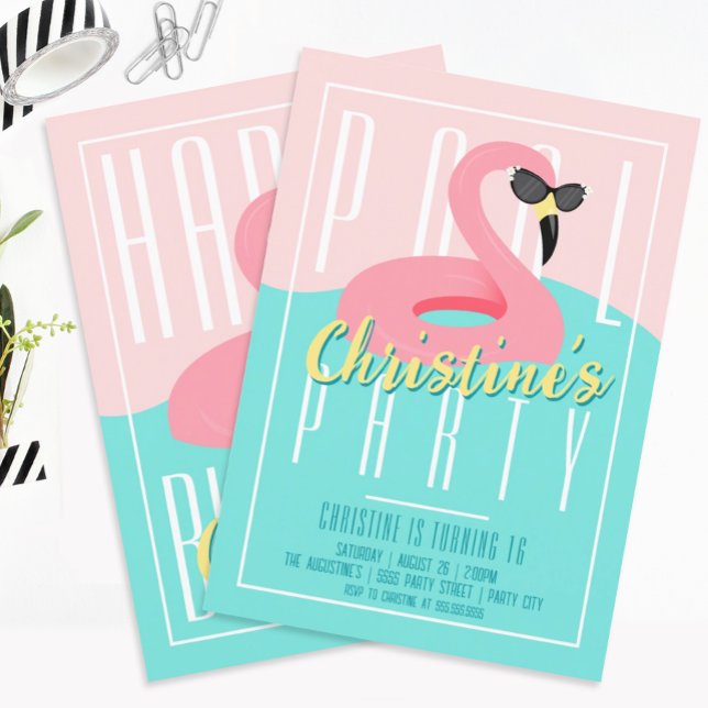 Invitation à la fête de Flamant rose Pool dans les (Créateur téléchargé)