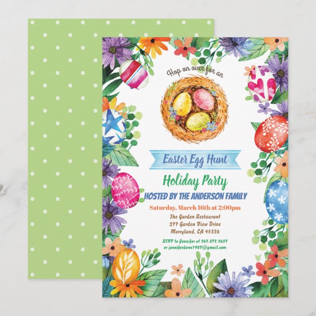Invitation à la fête de la chasse aux oeufs de Pâq (Devant / Derrière)