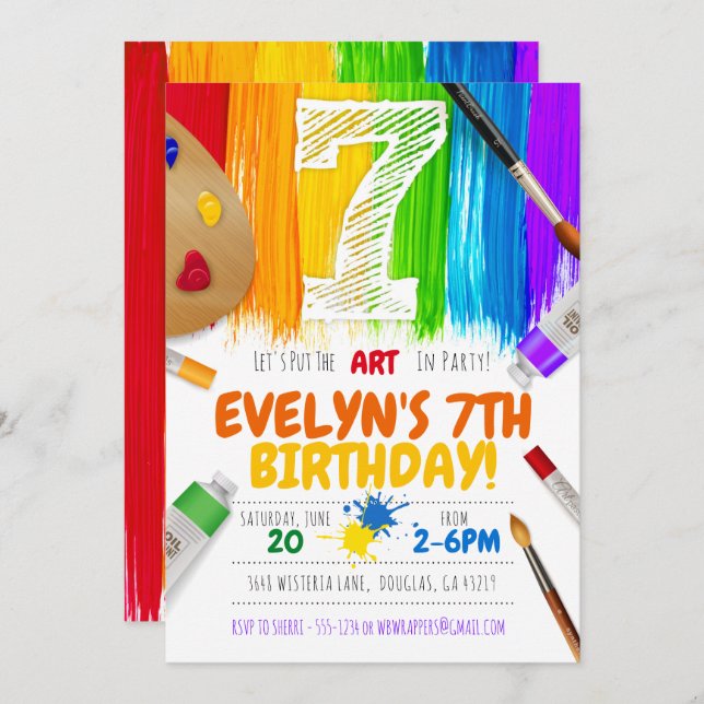 Invitation à la fête de la peinture, fête d'annive (Devant / Derrière)