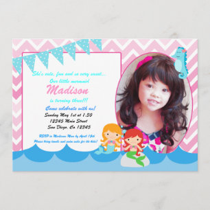 Invitation à la fête de la petite fille de Mermaid